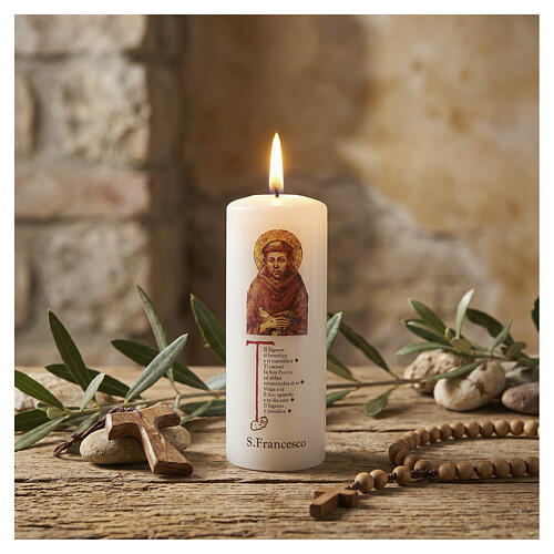 Candela San Francesco ricordo 13x5 cm cera bianca 2