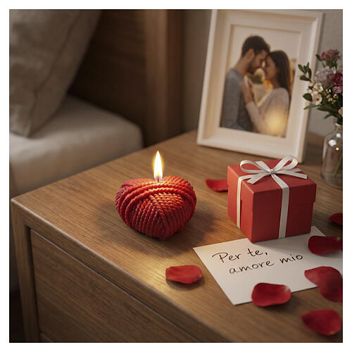 Red wool-effect heart candle, 3x0.8 in 2