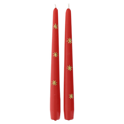Vela cónica SET 2 PIEZAS roja con estrellitas doradas 25x2,2 cm Di Giorgio 3