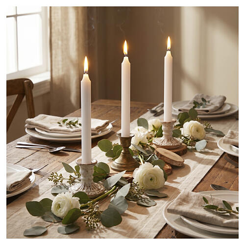 Set of 8 white Doric fluted candles, 10 in, with tray 2