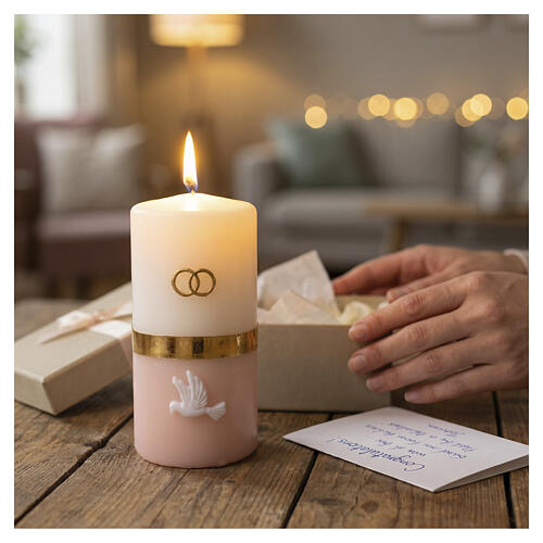 Wedding candle with rings and dove, 15x7 cm 2
