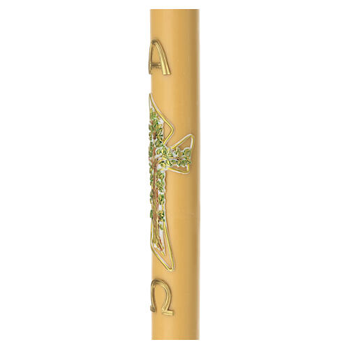 Círio pascal perfumado com mel 120x8 cm amarelo árvore da vida verde 4