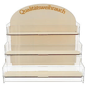 Wood and acrylic display rack for three incense rows Qualitatsweihrauch