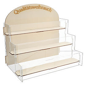 Wood and acrylic display rack for three incense rows Qualitatsweihrauch