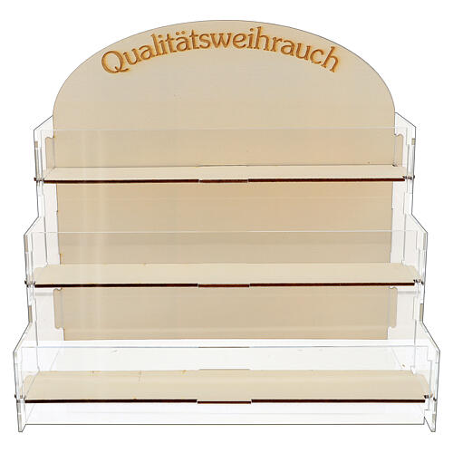 Wood and acrylic display rack for three incense rows Qualitatsweihrauch 1