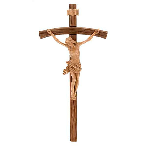 Dark wood curved cross, patinated Christ's body 1