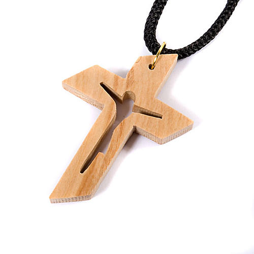 Wisiorek krzyż drewno oliwkowe stylizowany 4