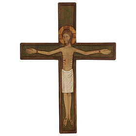 Cristo in croce legno rilievo dipinto 32 cm