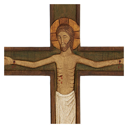 Cristo in croce legno fondo verde corpo rilievo dipinto 32 cm 2