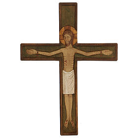 Chrystus na krzyżu drewno relief pomalowany 32 cm