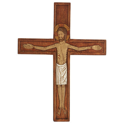 Chrystus na krzyżu drewno relief pomalowany 32 cm 5