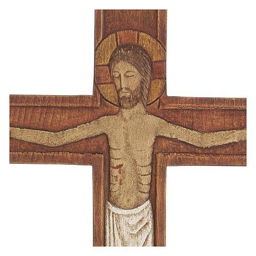 Cristo na cruz madeira relevo pintado 32 cm 6