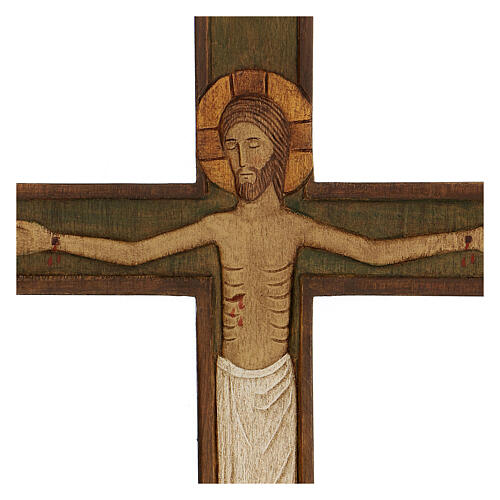 Cristo na cruz madeira relevo pintado 32 cm 2