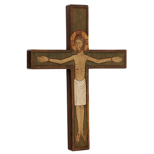 Cristo na cruz madeira relevo pintado 32 cm 3
