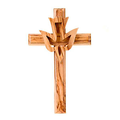 Crucifixo madeira oliveira com pomba 1