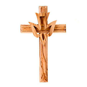Olive wood crucifix with dove