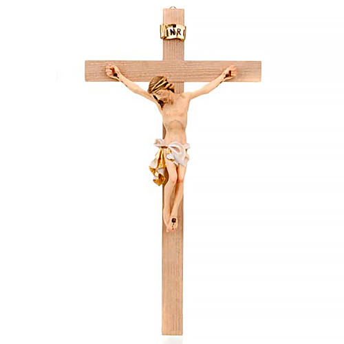 Crucifixo cruz recta túnica branca e ouro 1