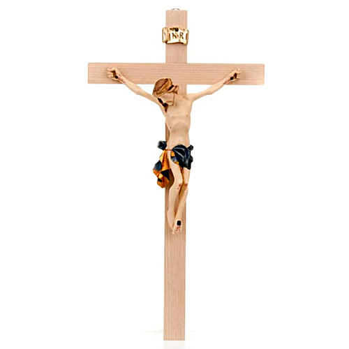 Crucifixo cruz recta túnica azul escuro e ouro 1