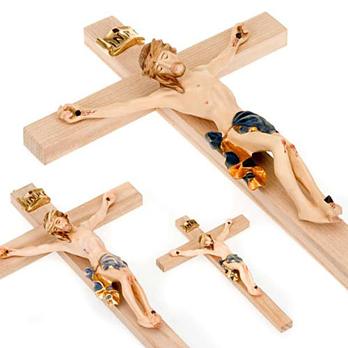 Crucifixo cruz recta túnica azul escuro e ouro 3