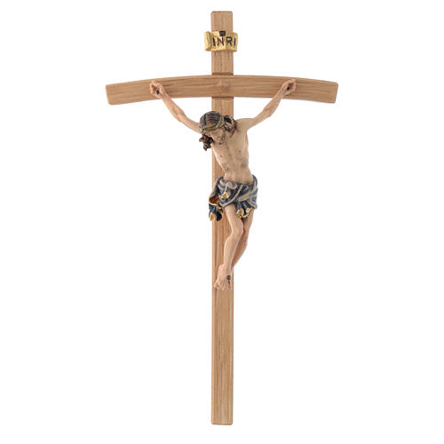 Crucifix Christ with blue vest on courved cross 1