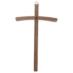Curved natural wood cross carved