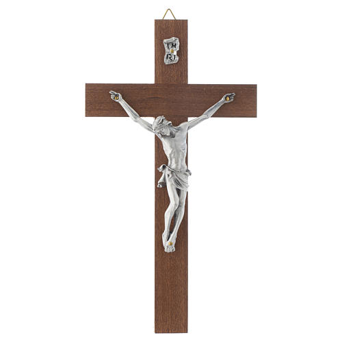Crucifixo madeira de nogueira corpo metal 1