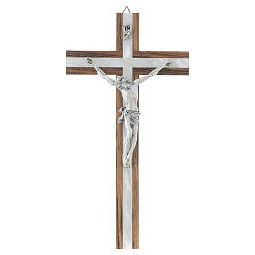 Wood crucifix with mother of pearl effect inlay