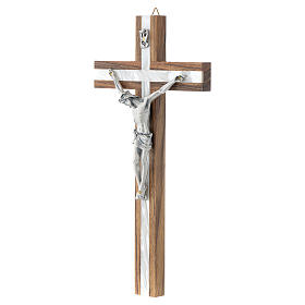 Wood crucifix with mother of pearl effect inlay