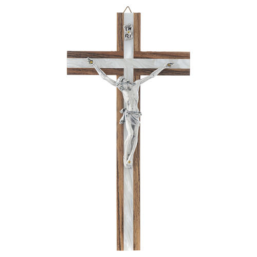 Wood crucifix with mother of pearl effect inlay 1