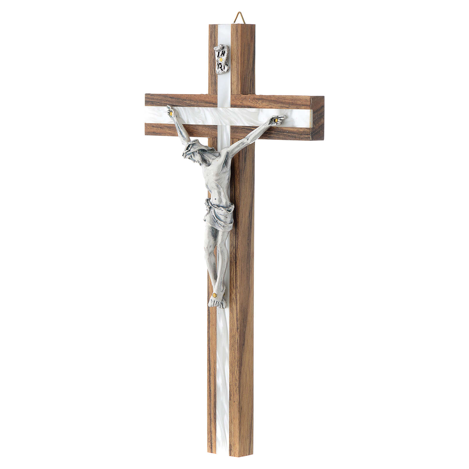 Wood crucifix with mother of pearl effect inlay online sales on