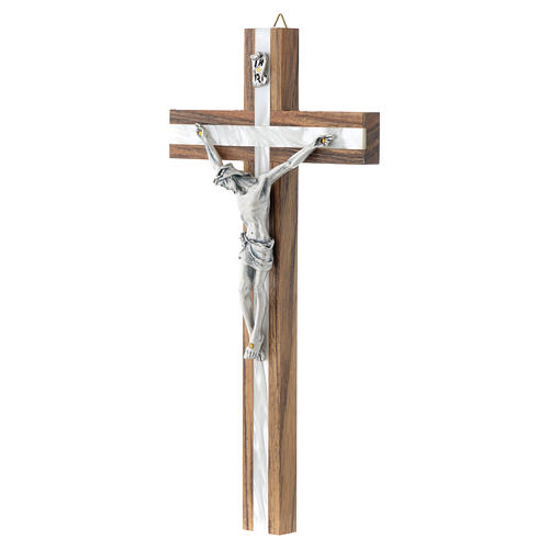 Wood crucifix with mother of pearl effect inlay 2