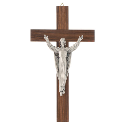 Wooden crucifix with risen Christ in metal 1