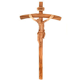 Holy Land Cross in natural olive wood, curved