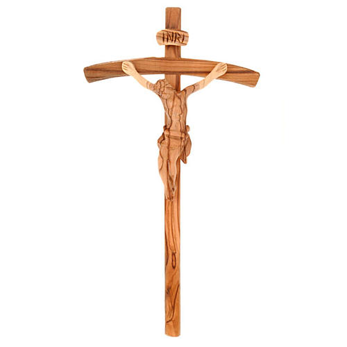Holy Land Cross in natural olive wood, curved 1