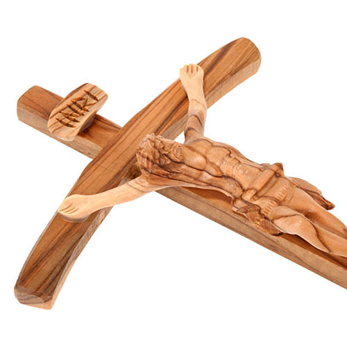 Holy Land Cross in natural olive wood, curved 3