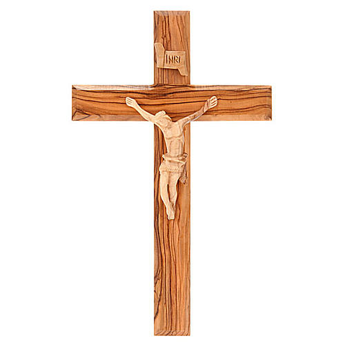Crucifix terre sainte, bois d'olivier naturel 1