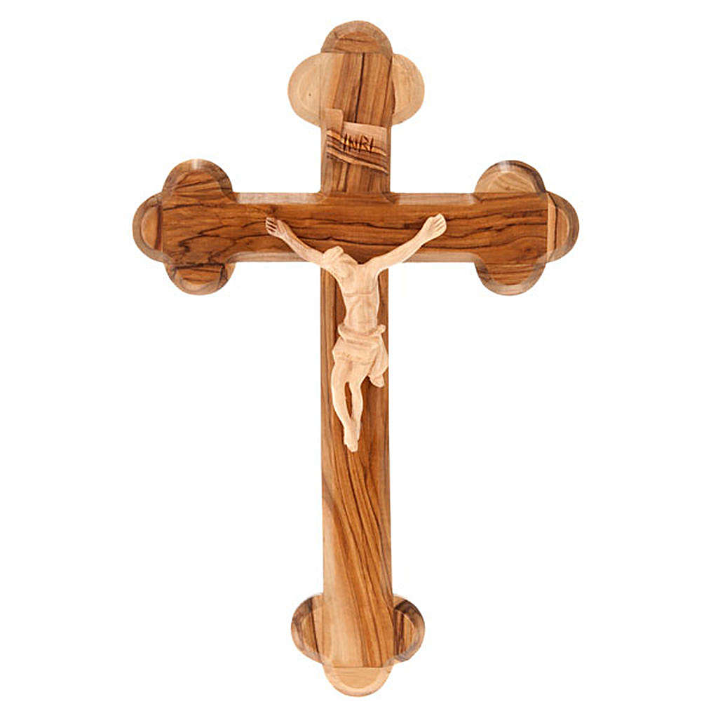 Holy Land Cross in natural olive wood, trefoil, Israel online sales on HOLYART.co.uk
