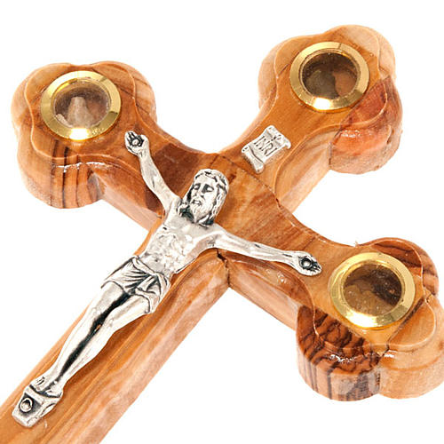 Trefoil cross crucifix in olive wood with relics 13x9,5 3