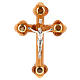 Trefoil cross crucifix in olive wood with relics 13x9,5 s1