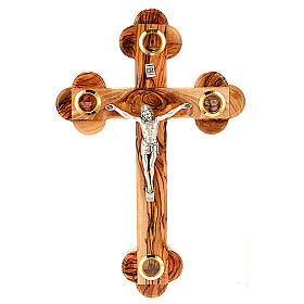 Trefoil cross crucifix in olive wood with relics 22x15