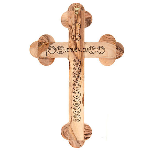 Trefoil cross crucifix in olive wood with relics 25x18 4