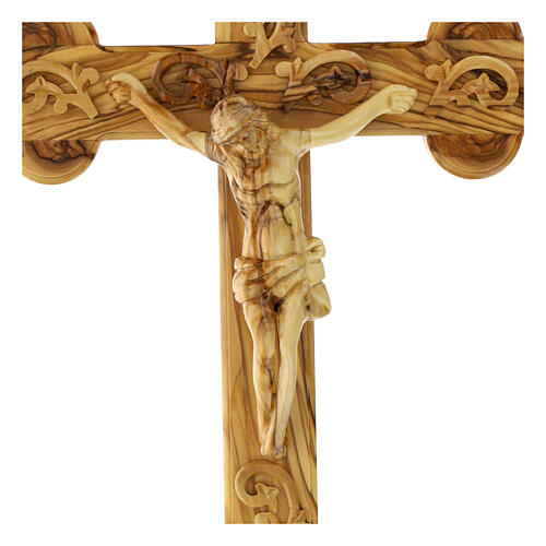 Holy Land Cross in natural olive wood, trefoil and decorated 2