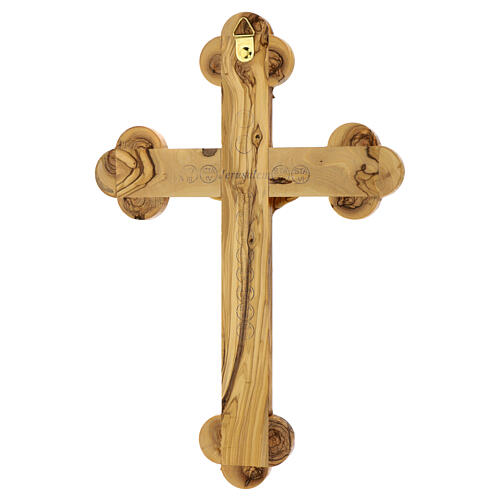 Holy Land Cross in natural olive wood, trefoil and decorated 5