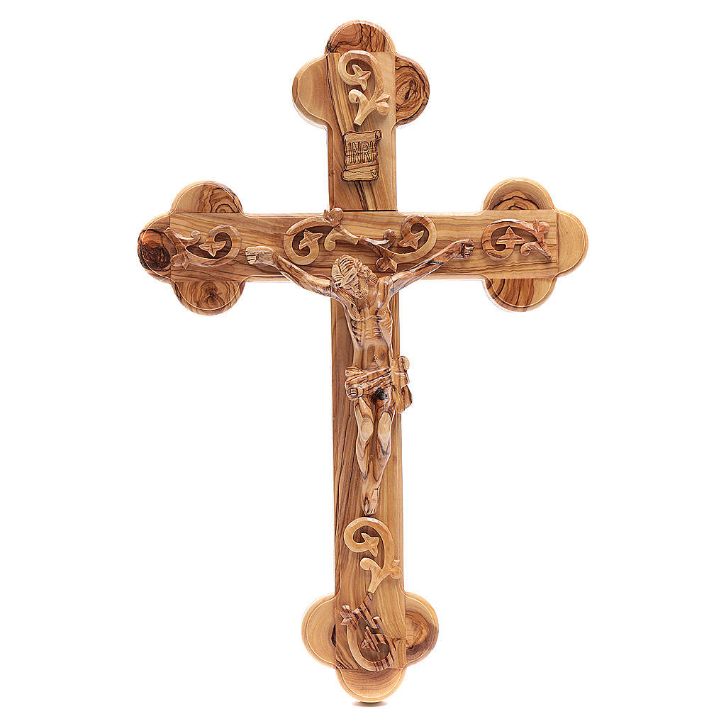 Holy Land Cross in natural olive wood, trefoil and decorated online