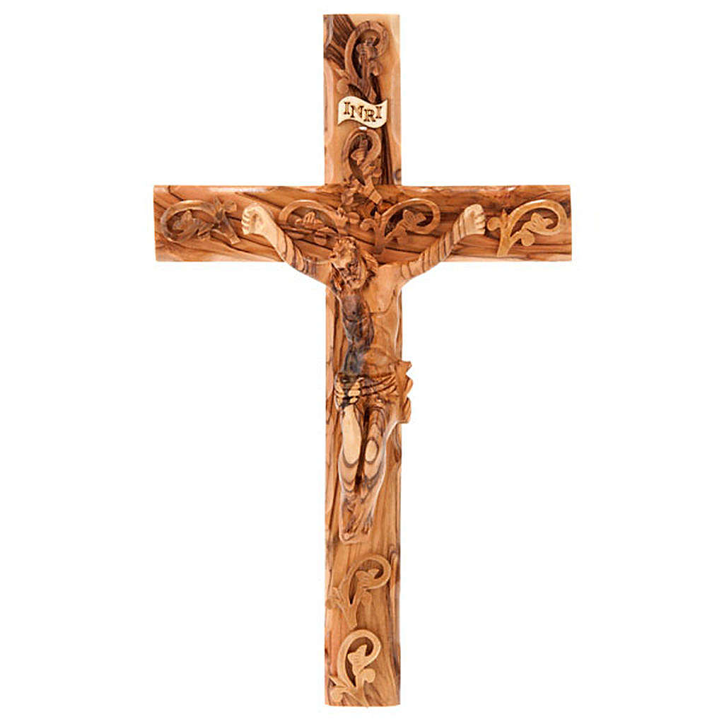 Decorated Holy Land Cross in natural olive wood online sales on HOLYART.co.uk