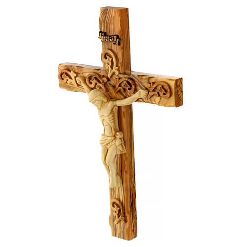 Decorated Holy Land Cross in natural olive wood 2
