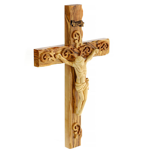 Decorated Holy Land Cross in natural olive wood 3