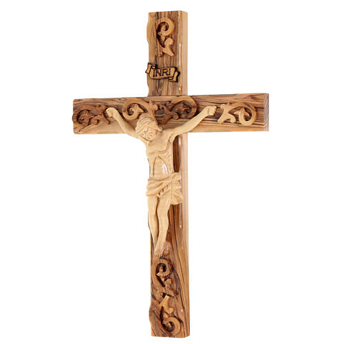Cross in Holy Land olive wood with wavy edges 3