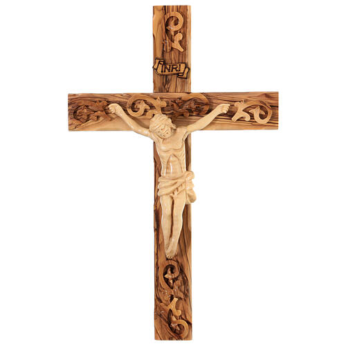 Crucifix terre sainte, bois d'olivier naturel déco 1