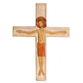 Cristo na cruz madeira relevo pintado branco